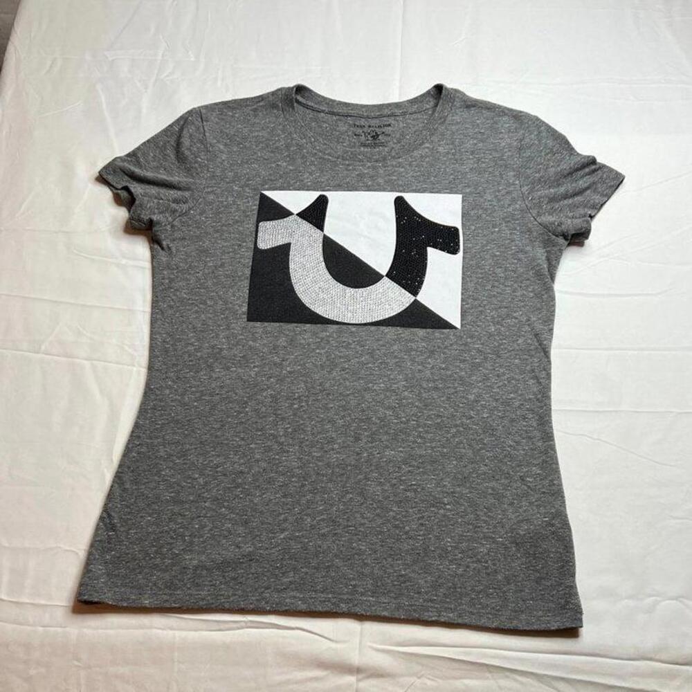 True‎ Religion Womens Gray Sparkly T-shirt Sz Small